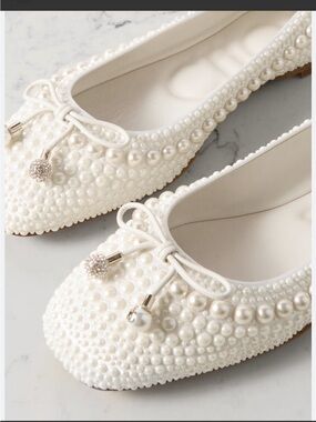 Jimmy Choo Ivory Pearl-Embellished Satin Ballet Flats